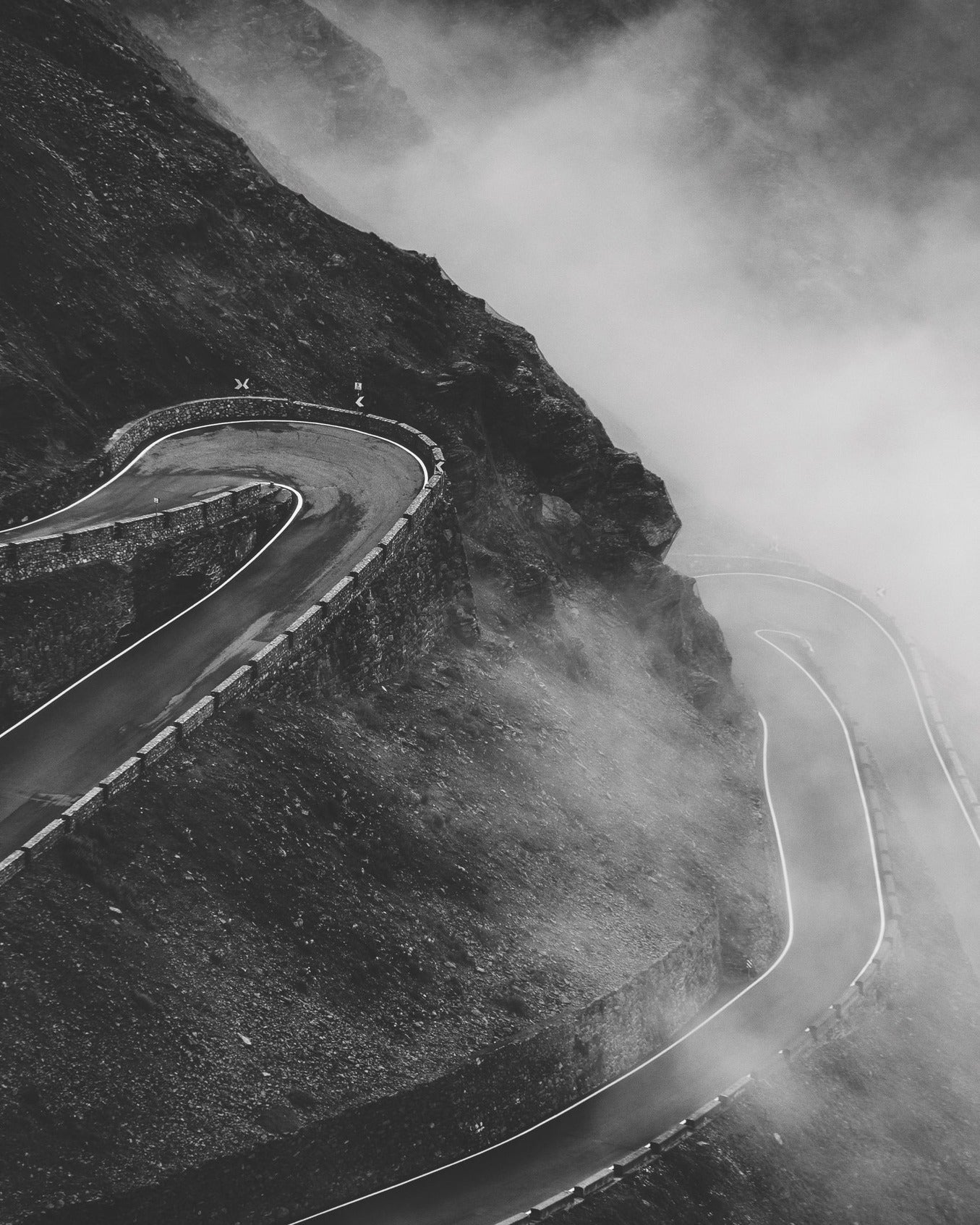 A tribute to the fog-draped mornings that often cloak the Stelvio during early summer climbs.
